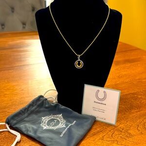 LOLA sterling silver Horseshoe with gold enamel inlay with 16 inch chain